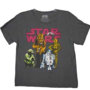 Star Wars Youth Size LG Grey Short Sleeve Graphic T- Shirt Yoda Chewie R2DT CTPO